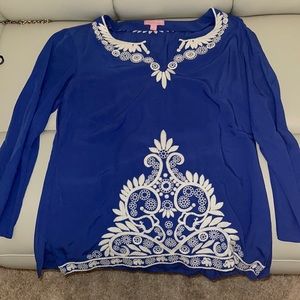 Lilly Pulitzer Blue detailed V-Neck Blouse